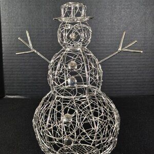 Silvertone Metal Wire Wrapped Tabletop Snowman Christmas Decor, 10 Inches Tall